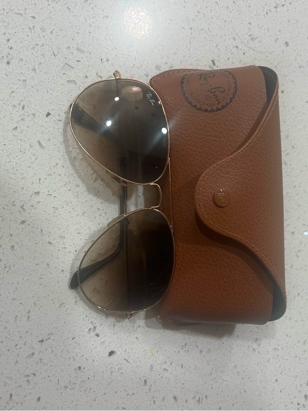 Ray-Ban Aviator Sunglasses in Brown and Gold with Brown Case